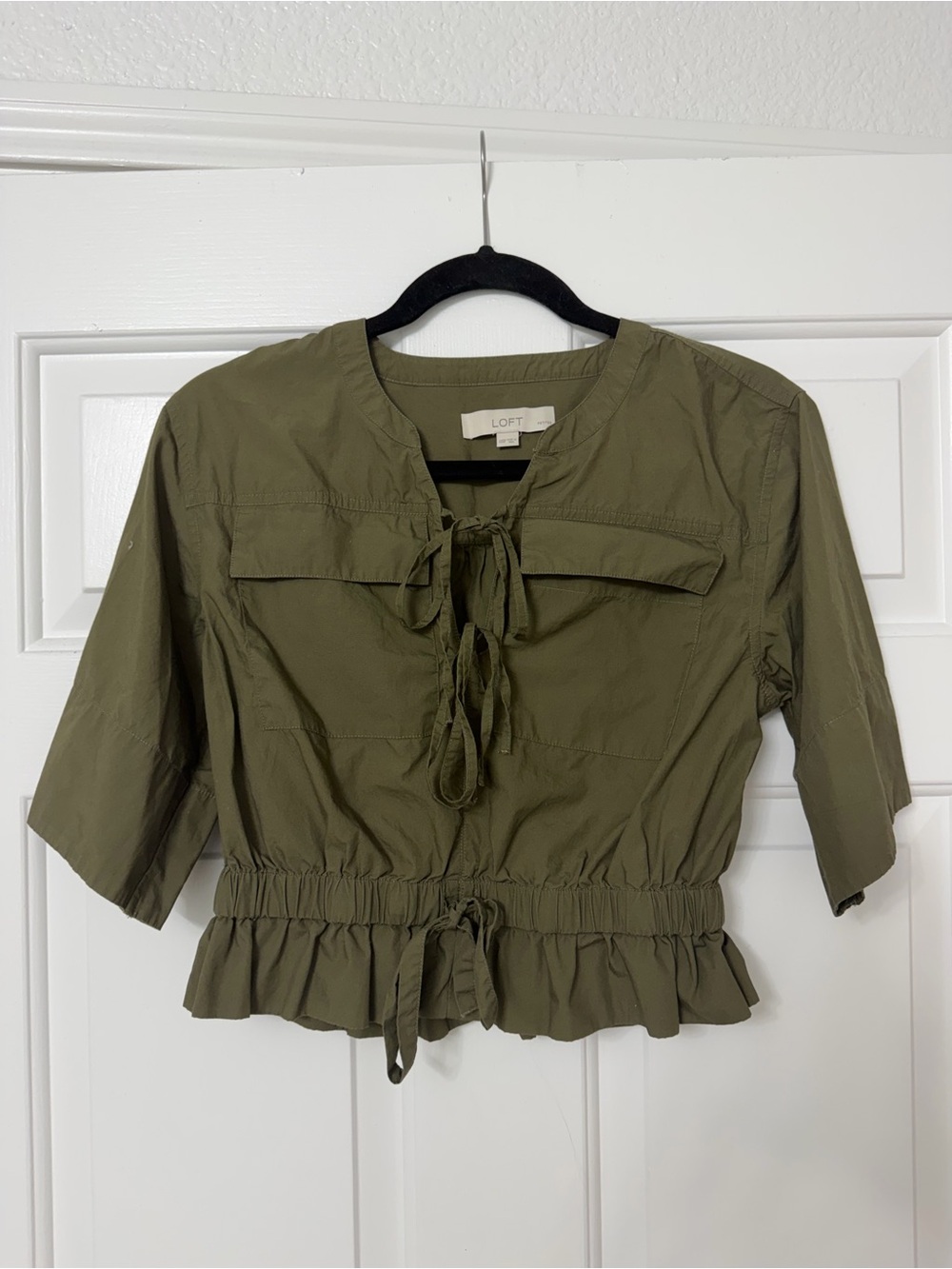 LOFT Olive Green Button-Front Petite Shirt